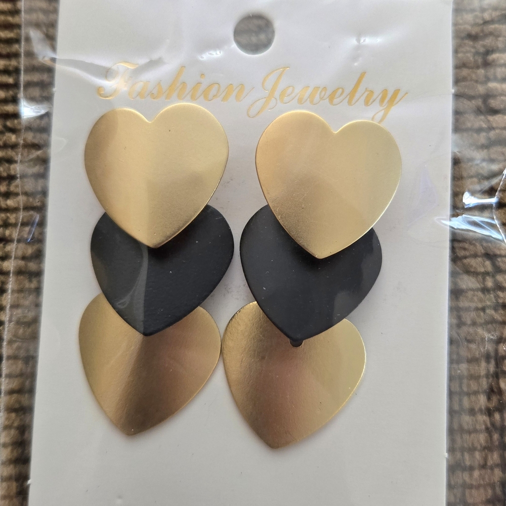 Gold and Black Heart Earrings